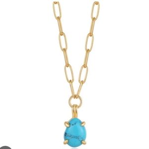 Ania Haie Gold Turquoise Chunky Chain Drop Pendant Necklace New